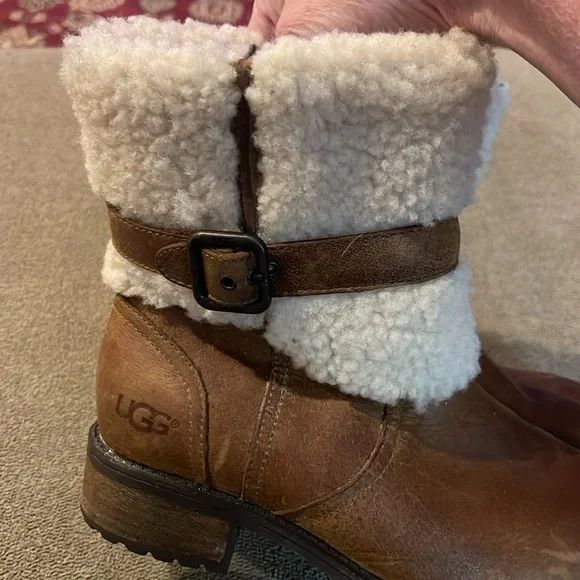 Ugg Blayre II Womens Leather Sherpa Boots Size 6 Winter Brown Zip 1008220 (TD) - Picture 4 of 12